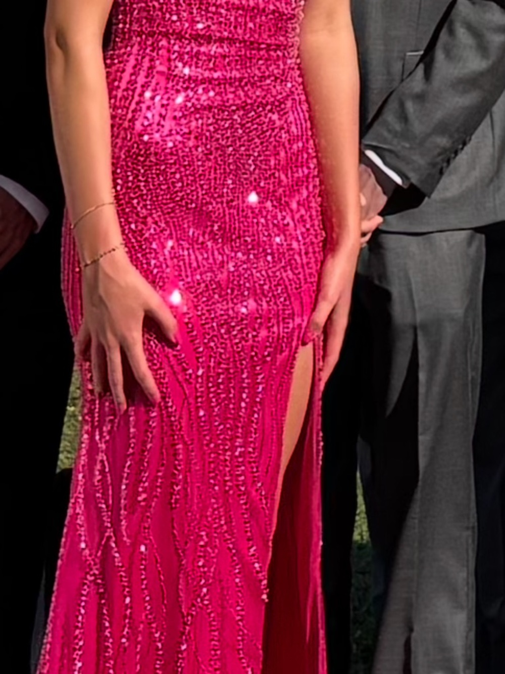 Faviana Fuchsia Sequin Prom Gown with High Slit